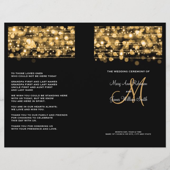 Elegant bröllop-programmet Party Sparkles Guld (Framsida)