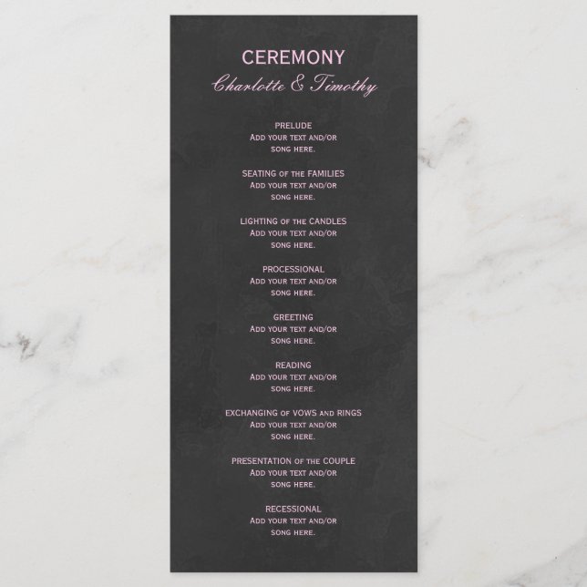Elegant bröllop-programmet Rosa Black Program (Framsida)