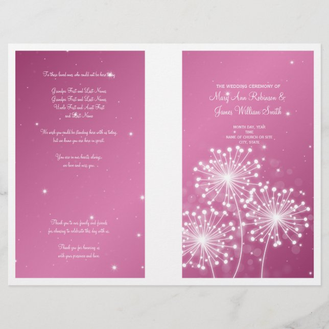 Elegant bröllop-programmet Sommar-Gnistran Ro Rosa (Framsida)