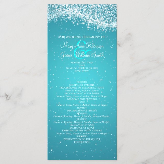 Elegant bröllop-programmet Sparkling Wave Blue Program (Framsida)