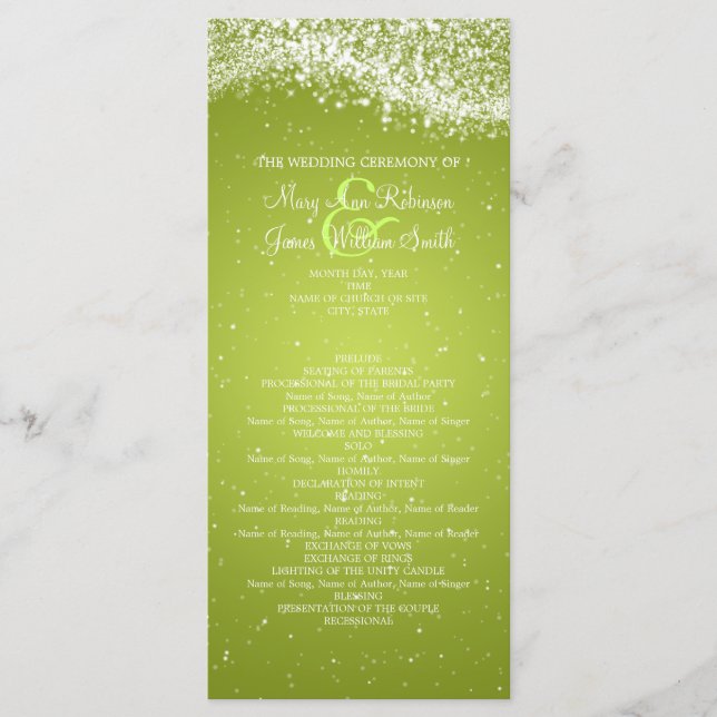 Elegant bröllop-programmet Sparkling Wave Lime Program (Framsida)