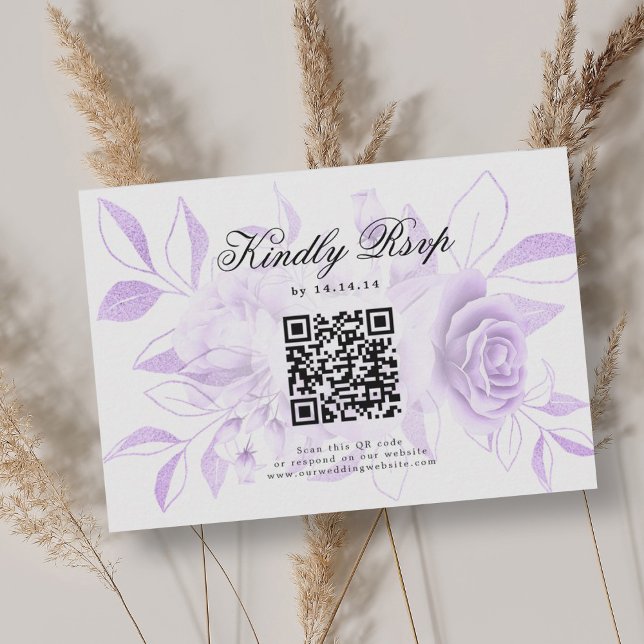 Elegant bröllop QR-Blommigt för OSA av Lila (Elegant Wedding QR Code RSVP Purple Floral)