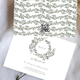 Elegant bröllop QR CODE Grönt OSA Kort