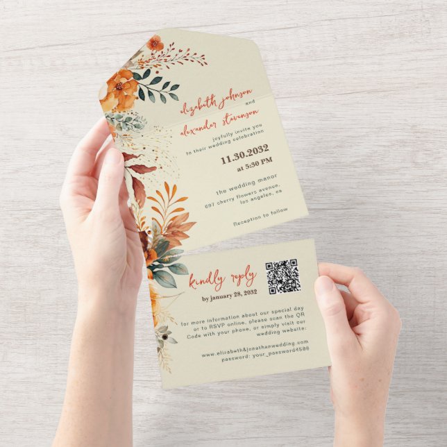 Elegant bröllop QR-kod för automatisk Blommigt (Avrivbar del)