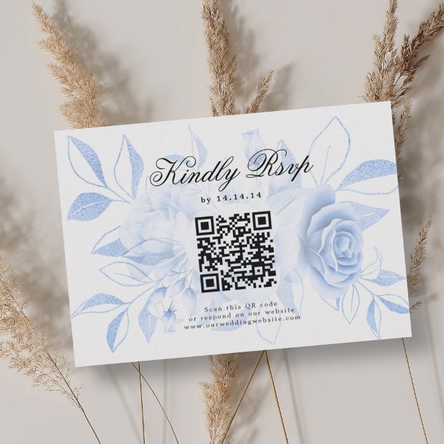 Elegant bröllop QR-kod OSA - blå Blommigt för mari (Elegant Wedding QR Code RSVP Navy Blue Floral)