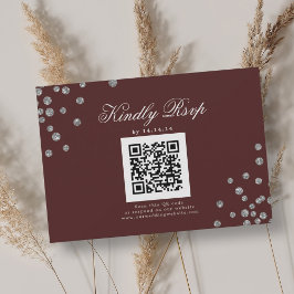 Elegant bröllop QR OSA Silver Confetti Burgundy Kort