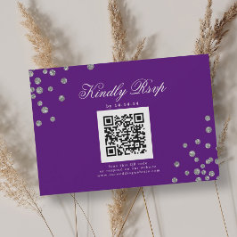 Elegant bröllop QR OSA Silver Konfetti Lila Kort