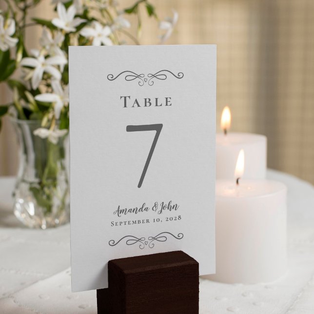 Elegant bröllop Reception Calligraphy Grått & Whit Bordsnummer (Skapare uppladdad)