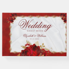 Elegant bröllop Red Guld White Blommigt Gästböcker