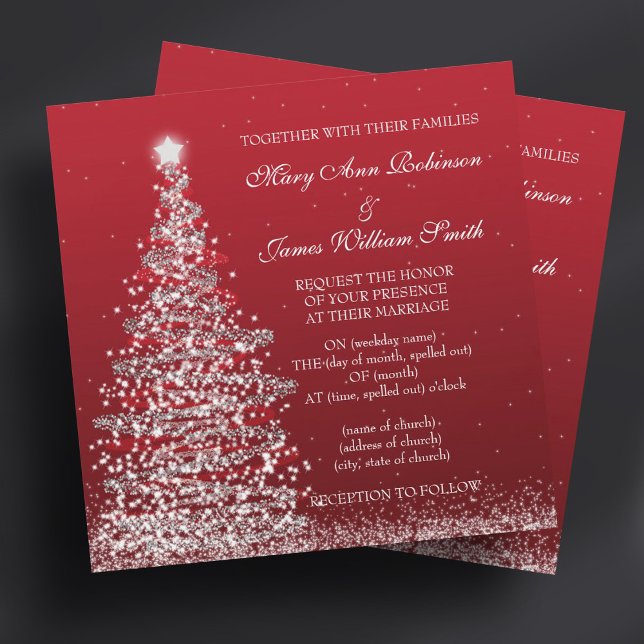 Elegant Bröllop Red Silver Inbjudningar (Elegant Christmas Wedding Red Silver Invitation)