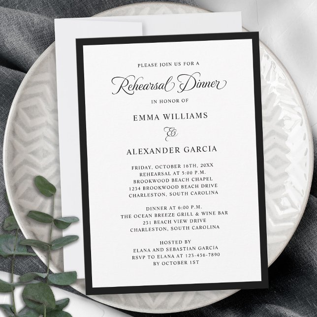 Elegant bröllop Rehearsal Dinner Forme Black Inbjudningar (Elegant Wedding Rehearsal Dinner Formal Black Invitation)