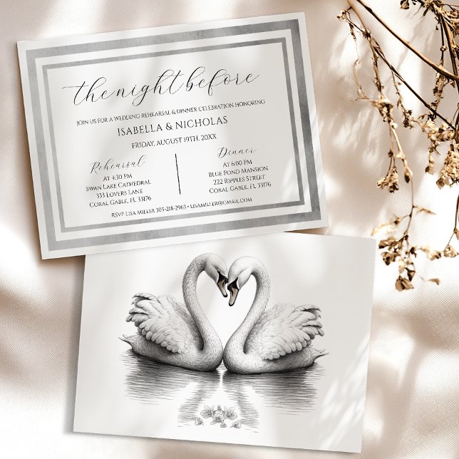 Elegant, Bröllop, rehearsal, Inbjudan (Romantic Night Before Invite)