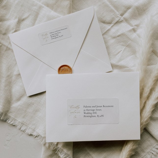 Elegant bröllop-returadressetikett med calligrafi returadress etikett (Skapare uppladdad)