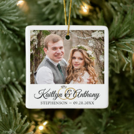 Elegant bröllop Ringar 2 Fotominnesminnesstund (vi Julgransprydnad Keramik