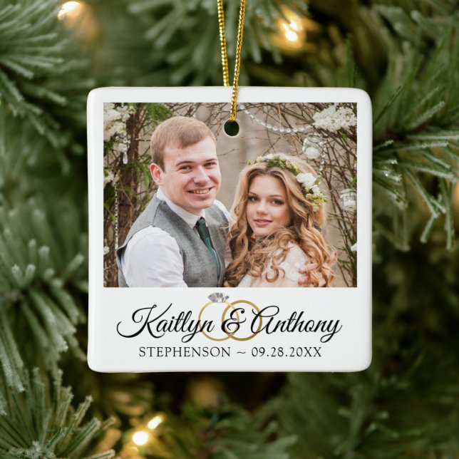 Elegant bröllop Ringar 2 Fotominnesminnesstund (vi Julgransprydnad Keramik (Träd)