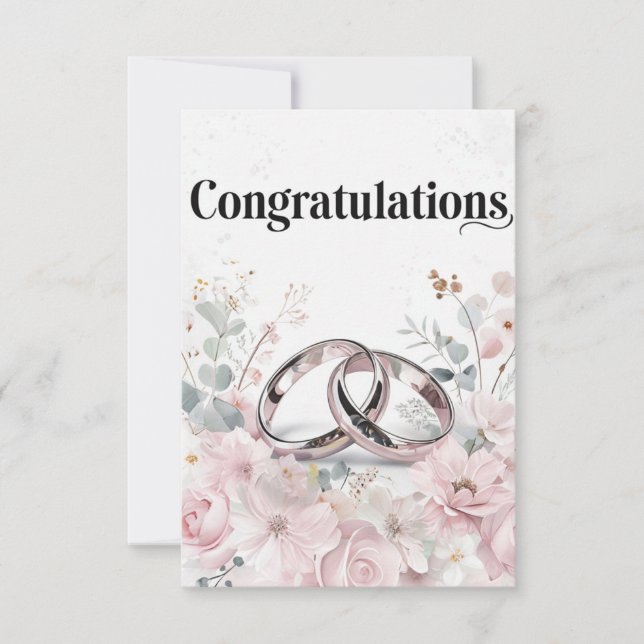 Elegant bröllop Ringar och Blommigt Gräns Kort (Framsida)