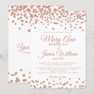 Elegant bröllop Ro Guld Glitter Konfetti White Inbjudningar