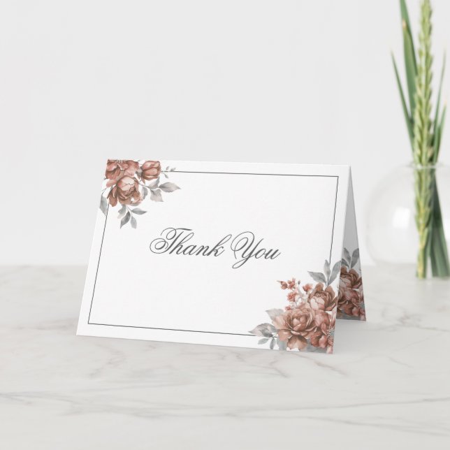 Elegant Bröllop Rose Guld Rustik Blommig  Tack Kort (Framsida)