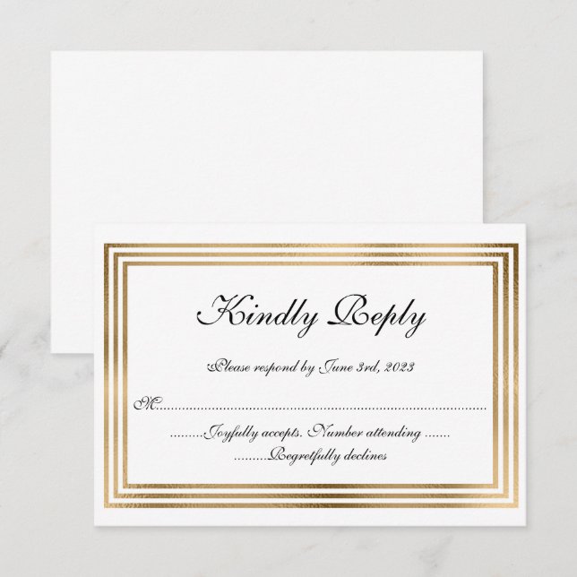 Elegant bröllop RSVP-kort med guldfolie kant Inbjudningar (Fram/baksida)