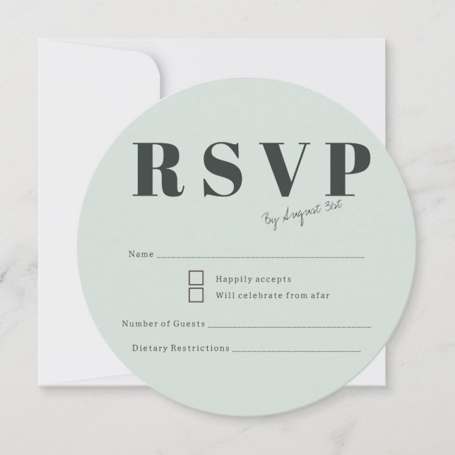 Elegant bröllop RSVP Mjuk Eukalyptusdimma & Salvia (Framsida)