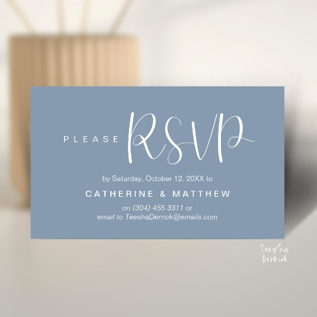  Elegant "Bröllop RSVP" Påminnelse Detaljer Tilläggskort (Elegant "Wedding RSVP" Reminder Details Enclosure Card Dusty Blue)
