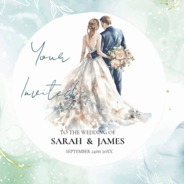 Elegant  Bröllop Runt Klistermärke (Add a touch of elegance to your special day with our Elegant Blush Wedding Classic Round Sticker. )