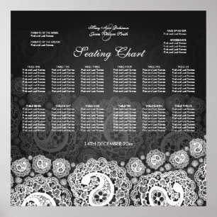 Elegant bröllop-sätesdiagram Paisley Snöre Black Poster