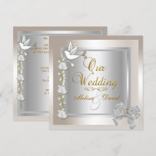 Elegant Bröllop Sepia Guld Silver Vitt Duvor Inbjudningar