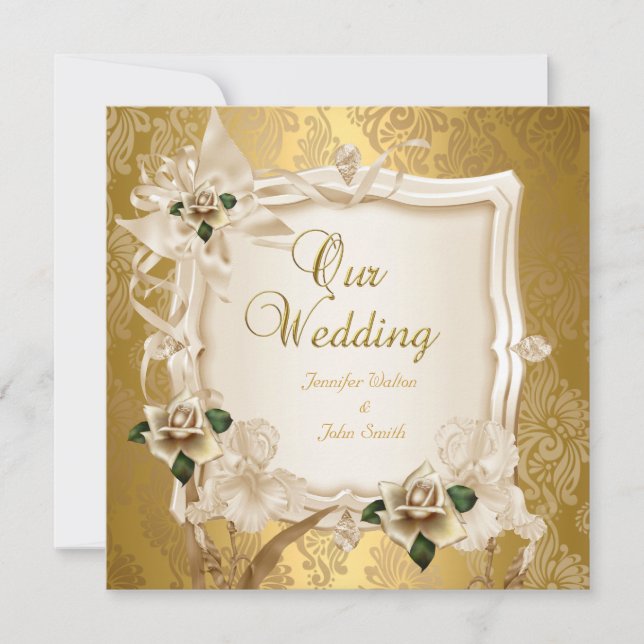 Elegant bröllop Sepia Kräm Guld Rosor Inbjudningar (Framsida)