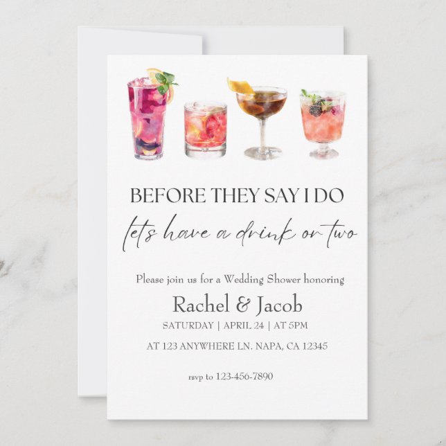 Elegant bröllop Shower & Förlovning Cocktail Inbjudningar (Framsida)