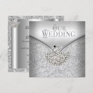 Elegant bröllop Silver Damask Vit Svan Inbjudningar