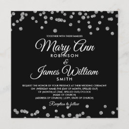 Elegant bröllop Silver Faux Glitter confetti Black Inbjudningar