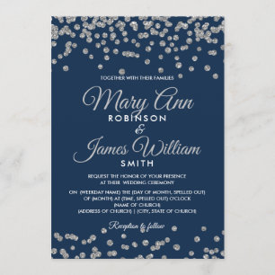 Elegant bröllop Silver Faux Glitter confetti-flott Inbjudningar