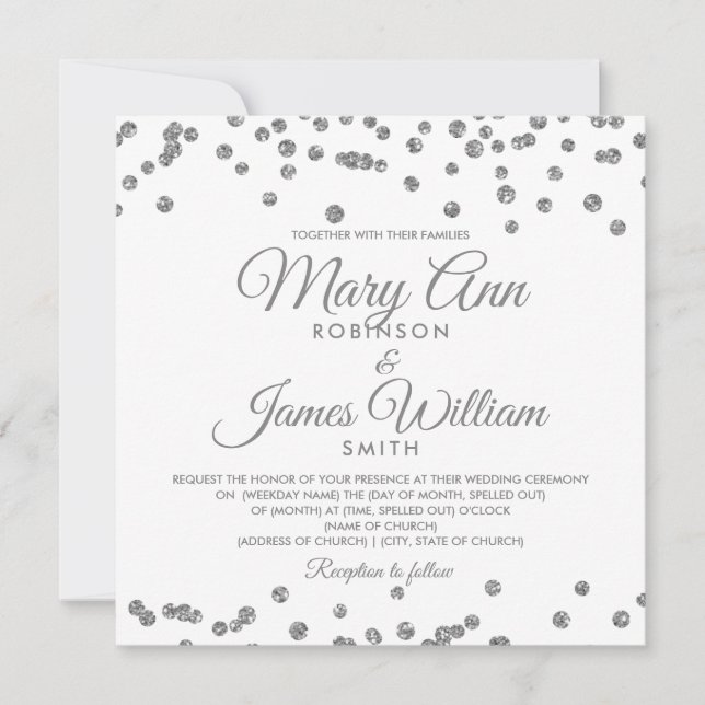 Elegant bröllop Silver Faux Glitter confetti Inbjudningar (Framsida)
