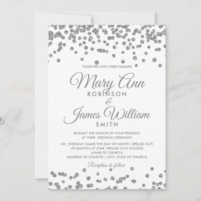 Elegant bröllop Silver Faux Glitter confetti Inbjudningar (Framsida)