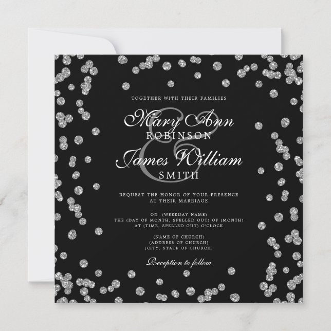 Elegant bröllop Silver Glitter Konfetti Black (Framsida)