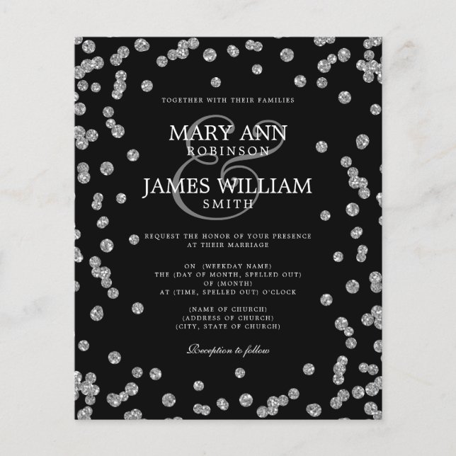 Elegant bröllop Silver Glitter Konfetti Black (Framsida)