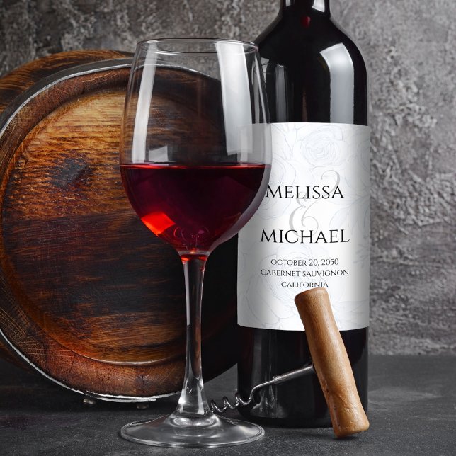 Elegant bröllop Simple Blue Blommigt Greenery Vinflaska Etikett (Elegant blue floral party wine label. )