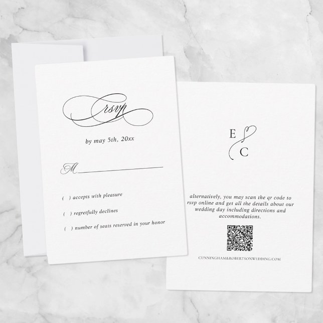 Elegant bröllop Simple Modern Monogram QR-kod OSA Kort (Skapare uppladdad)