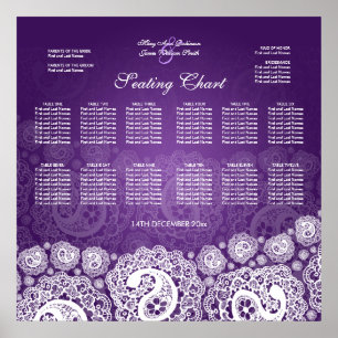 Elegant bröllop Sittdiagram Paisley Snöre Lila Poster
