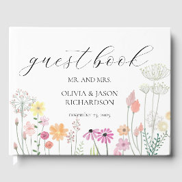 Elegant Bröllop-skript för färgad Vår Wildblomma Gästböcker