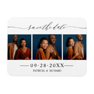 Elegant Bröllop Spara Datum 3 Foto Collage Magnet