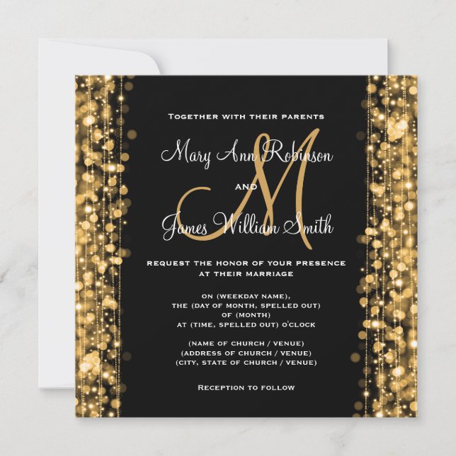 Elegant Bröllop Spara Datum Glitter Guld Inbjudningar (Framsida)