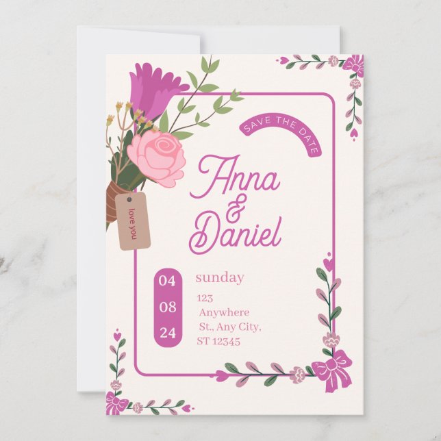 Elegant bröllop spara datum inbjudningar (Framsida)