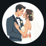 Elegant bröllop Sticker Runt Klistermärke<br><div class="desc">En charmerande digital illustration av en brid och en groom i formellt sinne,  perfekt för bröllop firande och parets nyckelfigurer.</div>