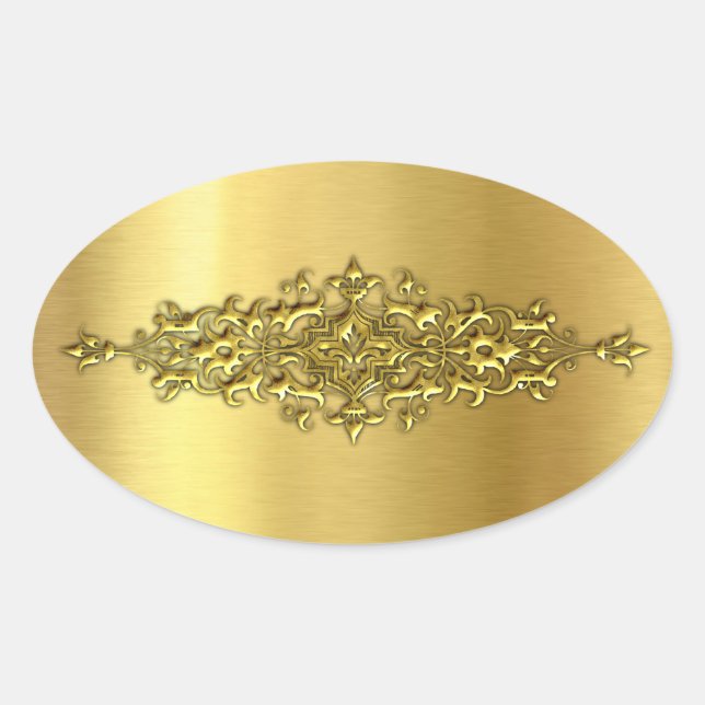 Elegant bröllop Stickers, Guld Ovalt Klistermärke (Framsida)