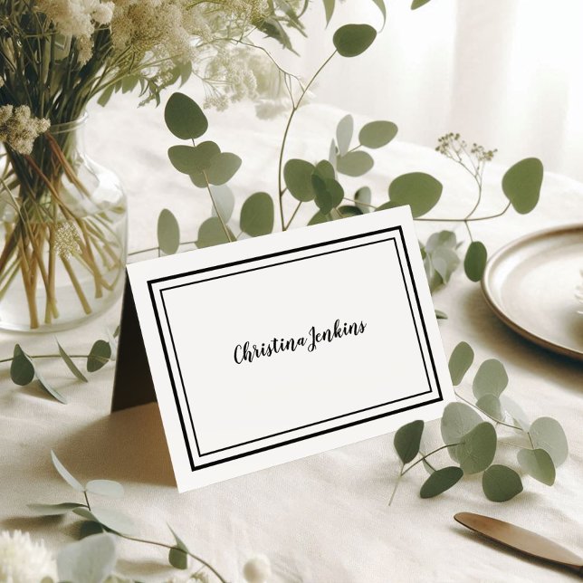 Elegant bröllop svartvitt visitkort för gäst bordsnummer (Elegant Custom Dinner Event or Wedding Black & White Guest Place Card )