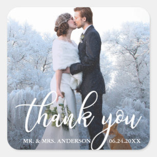 Elegant bröllop Tack Bride Groom Photo Fyrkantigt Klistermärke