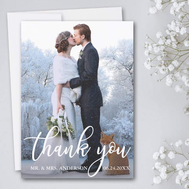 Elegant bröllop Tack Bride Groom Photo Kort (Customize to add text or more photos to back of card.)