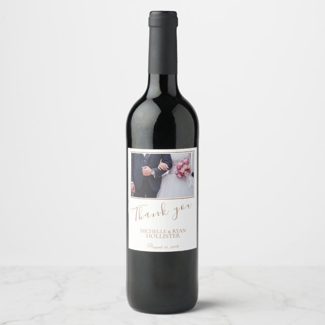 Elegant bröllop Tack för foto Vinflaska Etikett (Framsida)